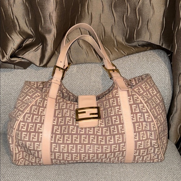 Fendi Handbags - Fendi Zucchino Blush Beige Pink Shoulder Bag